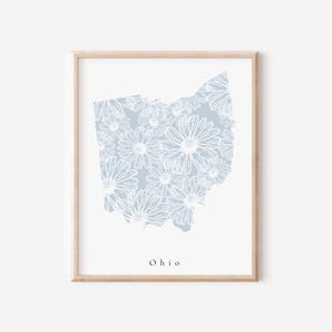 Ohio Blue Floral Print, Ohio Print, Ohio State Print, Ohio State Art, Ohio State Floral, Ohio Dorm Art, Ohio Dorm Decor, Ohio Living, Ohio