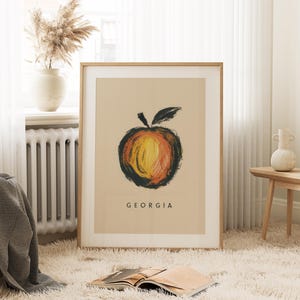 Georgia Pfirsich Druck, Georgia Kunstdruck, Georgia Druck, Georgia Zustand Druck, Georgia Kunstdruck, Ölpastell Pfirsich Kunst, Pfirsich Kunstdruck