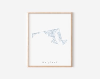 Maryland Blue Floral Print, Maryland Floral Print, Maryland Print, Maryland State Print, Maryland State Art, Maryland Dorm Art, Maryland Art