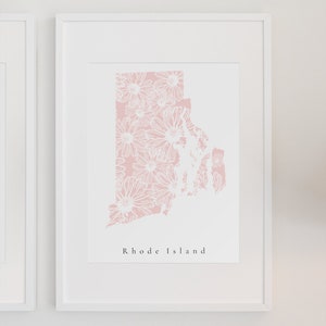 Rhode Island Pink Floral Print, Rhode Island Print, Rhode Island State, Rhode Island Art, Rhode Island Dorm, Rhode Island Nursery
