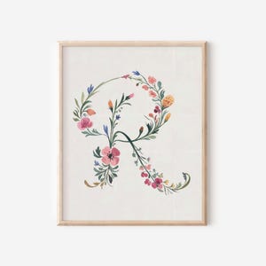 Letter R Wall Art Print Floral Watercolor Initial R Home Decor Letter R Nursery Art Print Name Girls Letter R Dorm Decor Initial R Printable
