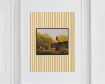 Vintage Bunny Wall Art Print Vintage Bunny Decor Spring Wall Art Instant Download Yellow Spring Summer Print Coquette Wall Art Vintage
