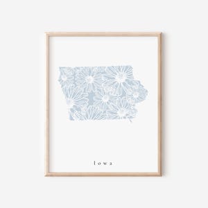 Iowa Blue Floral Print, Iowa Floral Print, Iowa State Print, Iowa Art Print, Iowa Nursery Art, Iowa Office Art, Iowa Dorm Art, Iowa