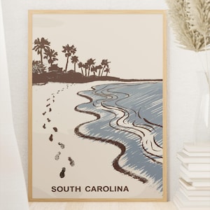South Carolina Beach Wall Art Print State Dorm South Carolina Home Decor Instant Download Printable South Carolina Coastal AirBNB Art Print