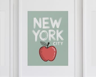 New York City Big Apple Modern Minimalist Art Print Instant Download New York City Wall Art Apple Living Room Decor Gift Dorm Style Print