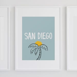 San Diego Palm Trees Beach Digital Art Print Retro Coastal Wall Art Summer Decor Boho Sunset Print Instant Download California State Decor
