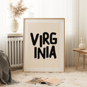 Virginia State Print, Virginia Print, Virginia Art Print, Virginia Wall Art, Virginia Dorm, Virginia Decor, Virginia Art, Virginia Gift