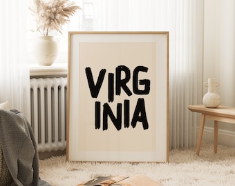 Virginia State Print, Virginia Print, Virginia Art Print, Virginia Wall Art, Virginia Dorm, Virginia Decor, Virginia Art, Virginia Gift