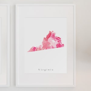 Virginia Hot Pink Watercolor, Virginia Pink Art, Virginia Pink Print, Virginia Watercolor Art, Virginia State Watercolor Art, Virginia Dorm