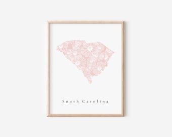South Carolina Pink Floral Print, Pink South Carolina Art, Pink South Carolina Print, Floral South Carolina Print, South Carolina Nursery