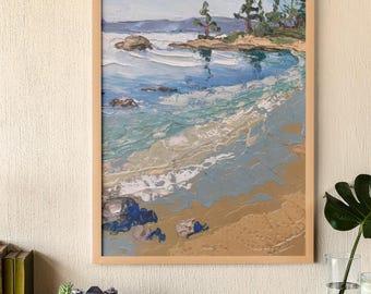 California Coastal Beach Wall Art Print Oil Painting Instant Digital Download California State Wall Art Print Coast Beach Home Decor Poster