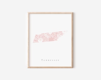 Tennessee Wall Art, Tennessee Pink Print, Pink Tennessee Art, Tennessee State Wall Art, Pink Floral Tennessee Art, Nursery Wall Art