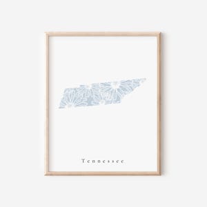 Tennessee Blue Floral Print, Tennessee Art, Tennessee State Print, Tennessee Print, Tennessee Dorm, Tennessee Nursery Art, Tennessee Floral