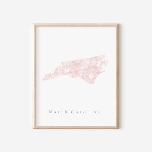 North Carolina Wall Art, North Carolina Art Print, North Carolina Floral Print, Pink North Carolina Print, North Carolina Nursery Decor, Art