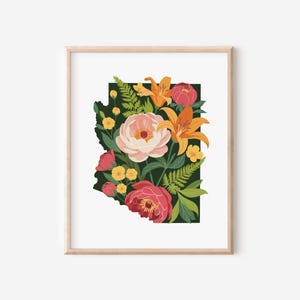 Arizona State Floral Wand Kunst Dekor Arizona Wohnheim Wohnzimmer Zustand Druck Arizona Instant Download digitale Wand Kunst Arizona Print