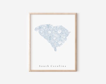 South Carolina Blue Floral, South Carolina Blue, South Carolina Floral, South Carolina Nursery, South Carolina Dorm, South Carolina Art