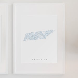 Tennessee Blue Floral Print, Tennessee Art, Tennessee State Print, Tennessee Print, Tennessee Dorm, Tennessee Nursery Art, Tennessee Floral