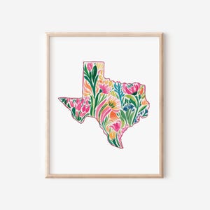 Texas State Floral Watercolor Wall Art Print Instant Download Texas Floral Decor Living Texas Dorm Print Wall Art Texas Nursery Print
