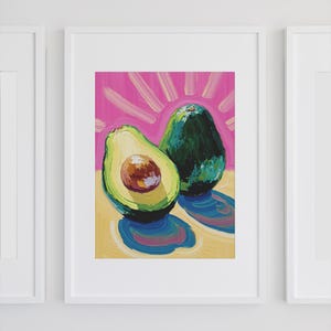 Avocado Wall Art Print Bright Maximalist Colorful Wall Art Instant Download Digital Kitchen Decor Hot Pink Avocado Living Room Decor Print