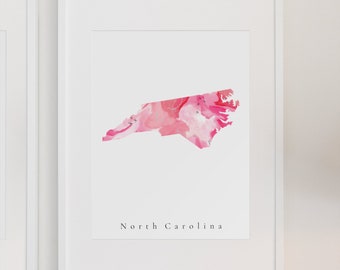 North Carolina Hot Pink Art, North Carolina Pink Print, North Carolina State Art, North Carolina Dorm Art, North Carolina State Print