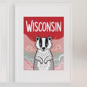 Wisconsin Badger State Poster Print Wisconsin Wall Art Digital Download Wisconsin Dorm Decor Home Living Wisconsin State Wall Art Office