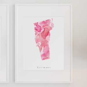 Vermont Hot Pink Print, Vermont Pink Print, Vermont State Print, Vermont Dorm Art, Vermont Decor, Vermont Living, Vermont Print, Vermont Art