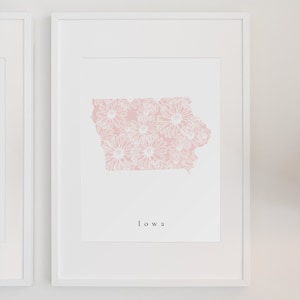 Iowa Pink Floral Art, Iowa Floral State Art, Iowa Pink State Art, Iowa State Art, Iowa State Print, Iowa Wall Art, Iowa State Decor, Iowa