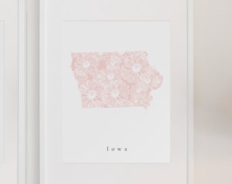 Iowa Pink Floral Art, Iowa Floral State Art, Iowa Pink State Art, Iowa State Art, Iowa State Print, Iowa Wall Art, Iowa State Decor, Iowa