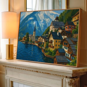 City Landscape Wall Art Print Gouache Illustration Landscape Printable Horizontal Wall Art Home Decor Instant Download Landscape Art Print