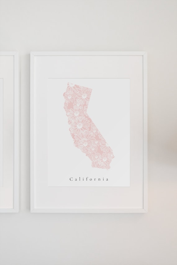 California Pink Floral Print, State Pink Floral Print, Pink Floral Print, Pink State Print, California State Print, California Print, State