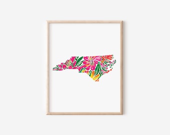 North Carolina Wall Art Print Floral Watercolor North Carolina Printable Dorm North Carolina Floral Decor Print Watercolor North Carolina