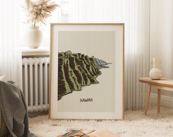 Impresión de montaña de Hawái, impresión costera de Hawái, impresión de Hawái, estado de Hawái, decoración del estado de Hawái, decoración de Hawái, estado de Hawái, arte de montaña estatal