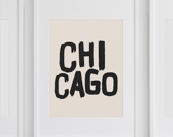 Impresión artística de Chicago, Impresión de la ciudad de Chicago, Arte mural minimalista moderno de Chicago, Impresión de Chicago, Illinois, Arte para dormitorios de Chicago, Impresión del estado de Illinois