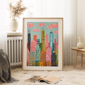 Chicago Skyline Wall Art, Chicago Colorful Wall Art, Chicago Dorm Art, Chicago Living Room Decor, Chicago Decor, Chicago City Print