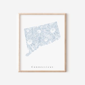 Connecticut Blue Floral Print, Connecticut Floral, Connecticut Print, Connecticut State Art,  Connecticut Dorm Art, Connecticut Decor