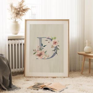 Watercolor Floral Initial D, Floral Initial Wall Art, Initial Art Print, Initial Nursery Art, Nursery Art Print, Initial Art Print