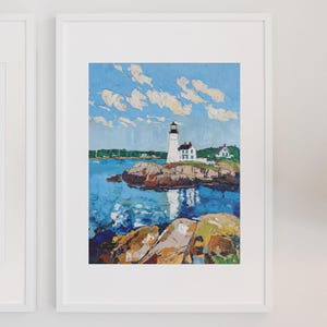 Maine vuurtoren olieverfschilderij print digitale download kust muur kunst print Home decor woonkamer Maine staat kunst print vuurtoren kunst aan de muur