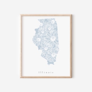 Illinois Blue Floral Print, Illinois Dorm Art, Illinois Floral Art, Illinois Nursery Art, Illinois State Print, Illinois Office Art