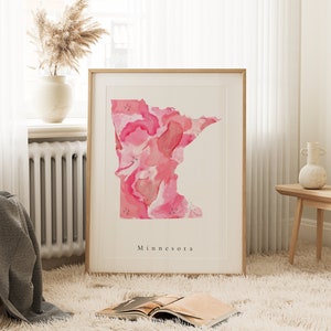 Minnesota Hot Pink Watercolor, Minnesota Pink Watercolor, Minnesota Watercolor, Minnesota Nursery Art, Minnesota Art Print, Minnesota Office