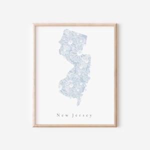 New Jersey Wall Art, New Jersey Print, New Jersey State Art, Blue New Jersey Floral, Floral New Jersey Print, Floral New Jersey Art Print