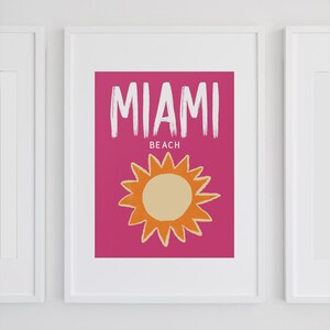 Miami Beach Digital Art Print Retro Summer Wall Art Modern Miami Beach Decor Boho Sunset Coastal Print Instant Download Florida State Poster