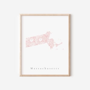 Massachusetts Rosa Blumendruck, Massachusetts Blumendruck, Massachusetts State Print, Massachusetts State Kunstdruck, Massachusetts Print