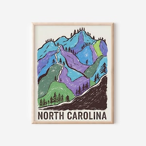 North Carolina Wall Art, North Carolina Mountain Print, North Carolina State Print, North Carolina State Art, North Carolina Charcoal Art