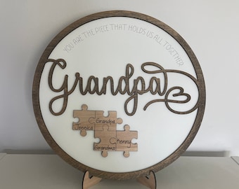 Grandpa you are the piece that holds us together sign, father's day gift, gift for grandpa, family gift, puzzle piece sign, round family