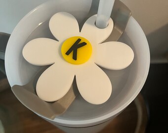 Tumbler topper | Personalized Cup tag | Flower cup top | Custom Initial Daisy Tag | H2.0