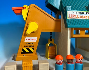 Vintage Fisher-Price Lift & Dépôt 1980 - Camion De Chantier Complet Avec Accessoires, Excellent état