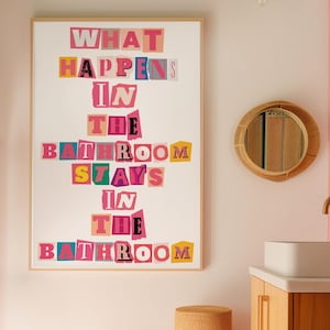 Druckbare bunte Badezimmer Preppy Girly Zimmer Dekor College Wohnheim Wand Kunst Funky lustige Badezimmer Zitat Wand-Dekor Trendy Maximalist Art Decor