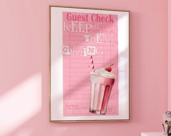 Pink Milkshake Wall Art | Retro Drinks Print (Digital Download)