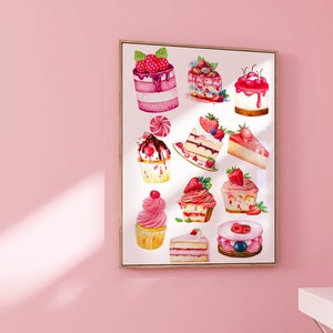 Aquarell Küche Wand Kunst Bunt Wohn Dekor Druck Rosa Küche Digitaldruck Wohnung Dekor ästhetisch Maximalist Küche Dessert Kunst