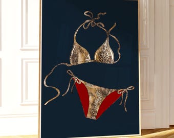Leopard Poster Red Wall Art bikini Print Apartment Decor Retro Aesthetic Poster Trendy Home Decor Print Preppy Dorm Room Art Funky Print